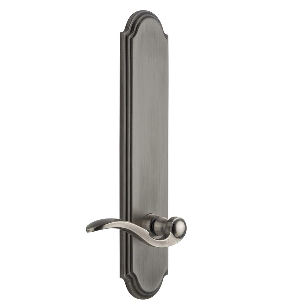 Grandeur by Nostalgic Warehouse ARCBEL Arc Tall Plate Passage with Bellagio Lever in Antique Pewter